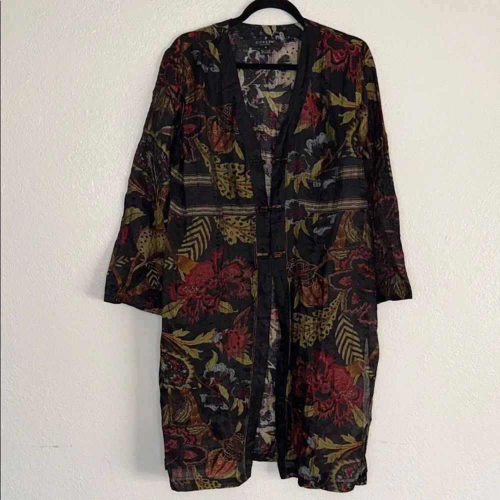 CITRON linen blend Kimono boho wearable art jacket cardigan duster  M